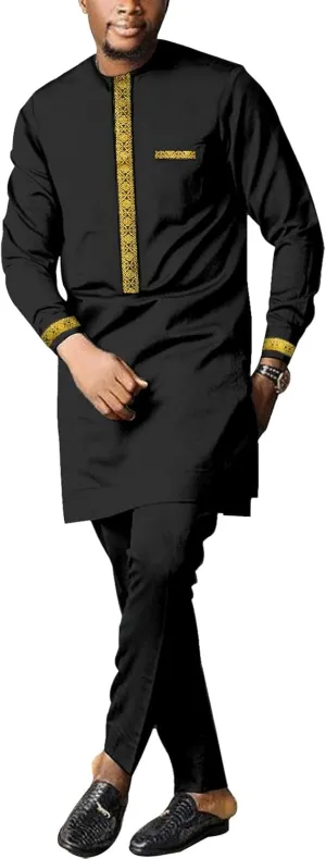 Shirt and Pant Two Piece prolong chitin emanate accuse deaf Set Traditional Tribal Outfits Men's African Dashiki Formal Suit Long Sleeve 
