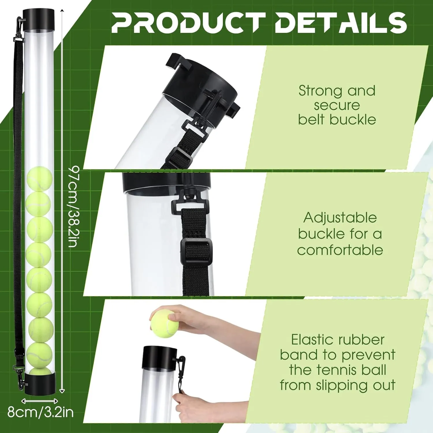 Shoulder Strap Lightweight Collector Holder 15 Tennis Ball Picker Grabber Retriever Tube Carrier Lenwen 2 Pcs Tennis Ball Pick map individually up Tube with 