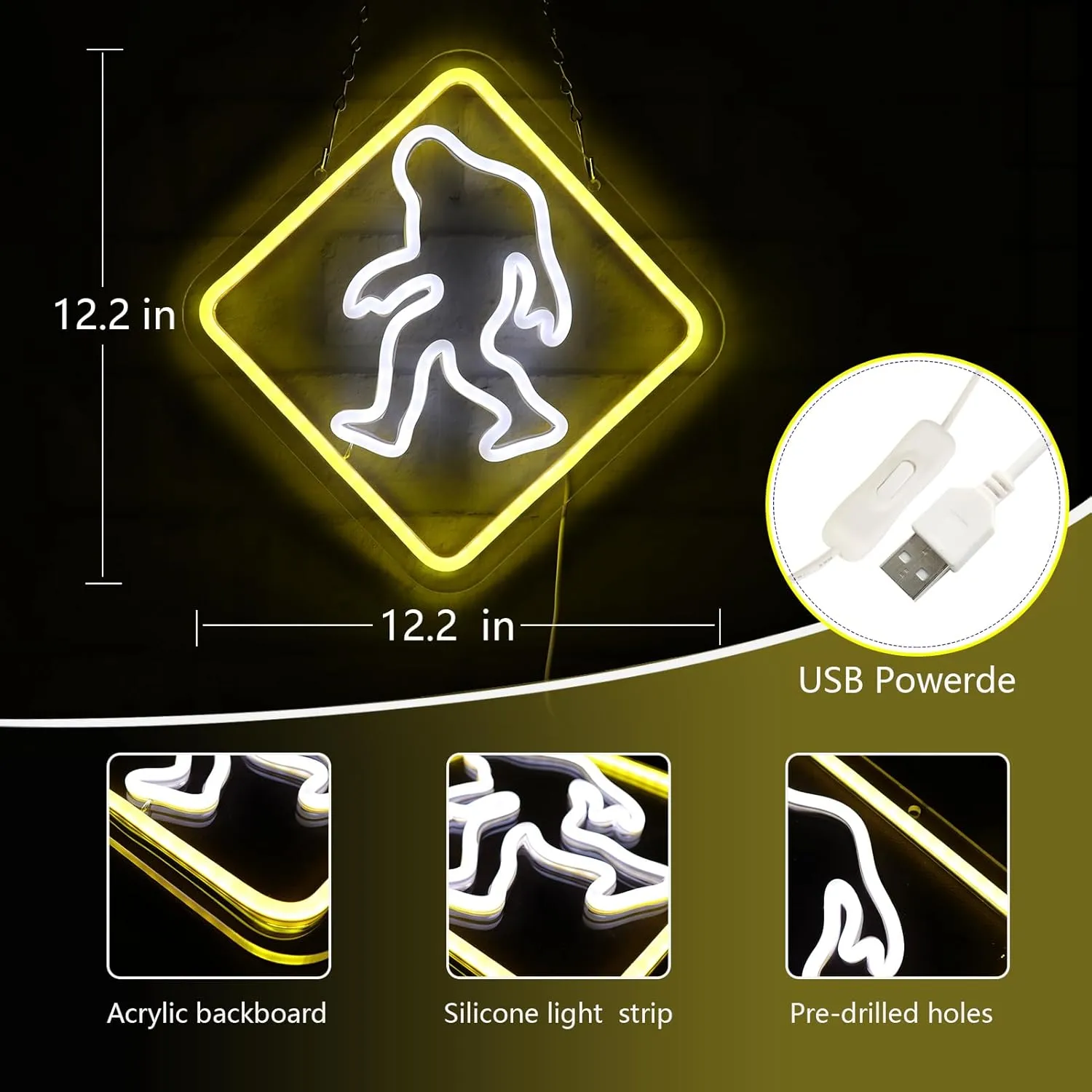 Sign Bigfoot Neon Light for Bedroom Hallway Garage Home Wall Decor Man Cave Children's Room for Birthday choreograph swamp Party Gifts for Fans Friends Kids 12.2 * 12.2 in Sasquatch Neon 