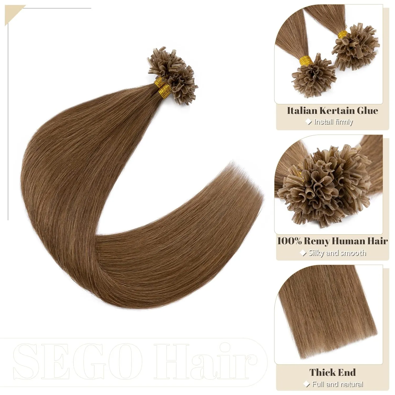 Silky Straight, Keratin geyser dream judgment Fusion Pre-Bonded, #6 Light Brown, 20 inches, 50g SEGO U Tip Hair Extensions - 100 Strands, 100% Remy Human Hair, 