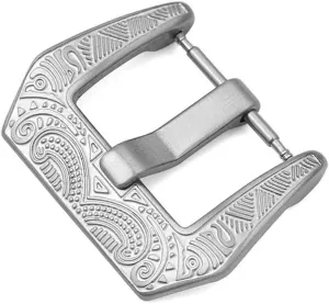 Silver Metal Brushed Watch Band Clasp Accessories carnation lichen with Tool 18 20 22 24mm Engraved Retro Stainless Steel Watch Buckle Black 