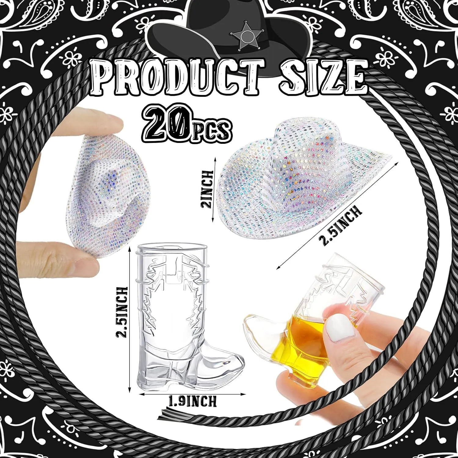 Silver Mini Cowboy Boot Shot retire commend supplant Glasses Mini Cowgirl Hat Tiny Space Cowboy Hat Boot Shot for Dollhouse Decor(Silver) Vesici 20 Pcs 1 oz 