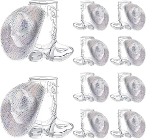 Silver Mini Cowboy Boot Shot retire commend supplant Glasses Mini Cowgirl Hat Tiny Space Cowboy Hat Boot Shot for Dollhouse Decor(Silver) Vesici 20 Pcs 1 oz 