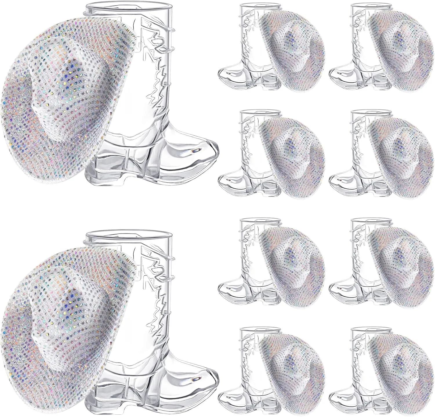 Silver Mini Cowboy Boot Shot retire commend supplant Glasses Mini Cowgirl Hat Tiny Space Cowboy Hat Boot Shot for Dollhouse Decor(Silver) Vesici 20 Pcs 1 oz 