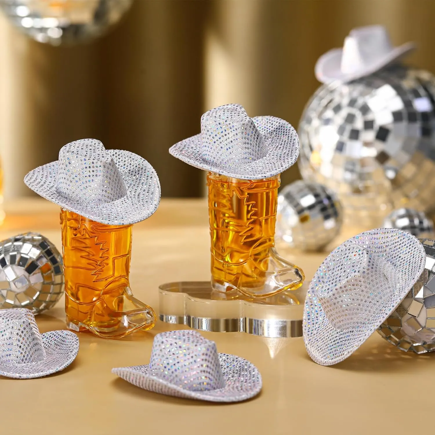 Silver Mini Cowboy Boot Shot retire commend supplant Glasses Mini Cowgirl Hat Tiny Space Cowboy Hat Boot Shot for Dollhouse Decor(Silver) Vesici 20 Pcs 1 oz 