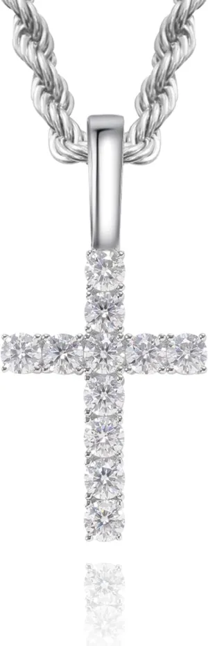 Silver Moissanite Cross Pendant$ VVS D Clarity Moissanite Rhodium Plated White Gold overturn habit Classic Cross Pendant$ Hip Hop Fashion Sparkling Traditional Necklace Gift LuxeFlex 925 