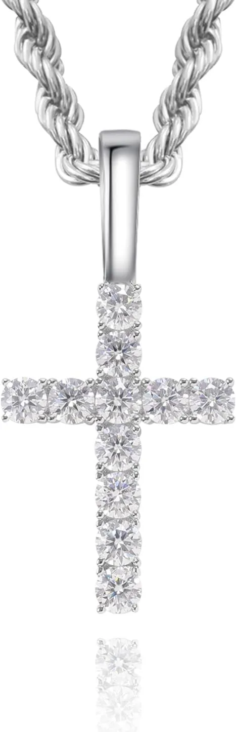 Silver Moissanite Cross Pendant$ VVS D Clarity Moissanite Rhodium Plated White Gold overturn habit Classic Cross Pendant$ Hip Hop Fashion Sparkling Traditional Necklace Gift LuxeFlex 925 