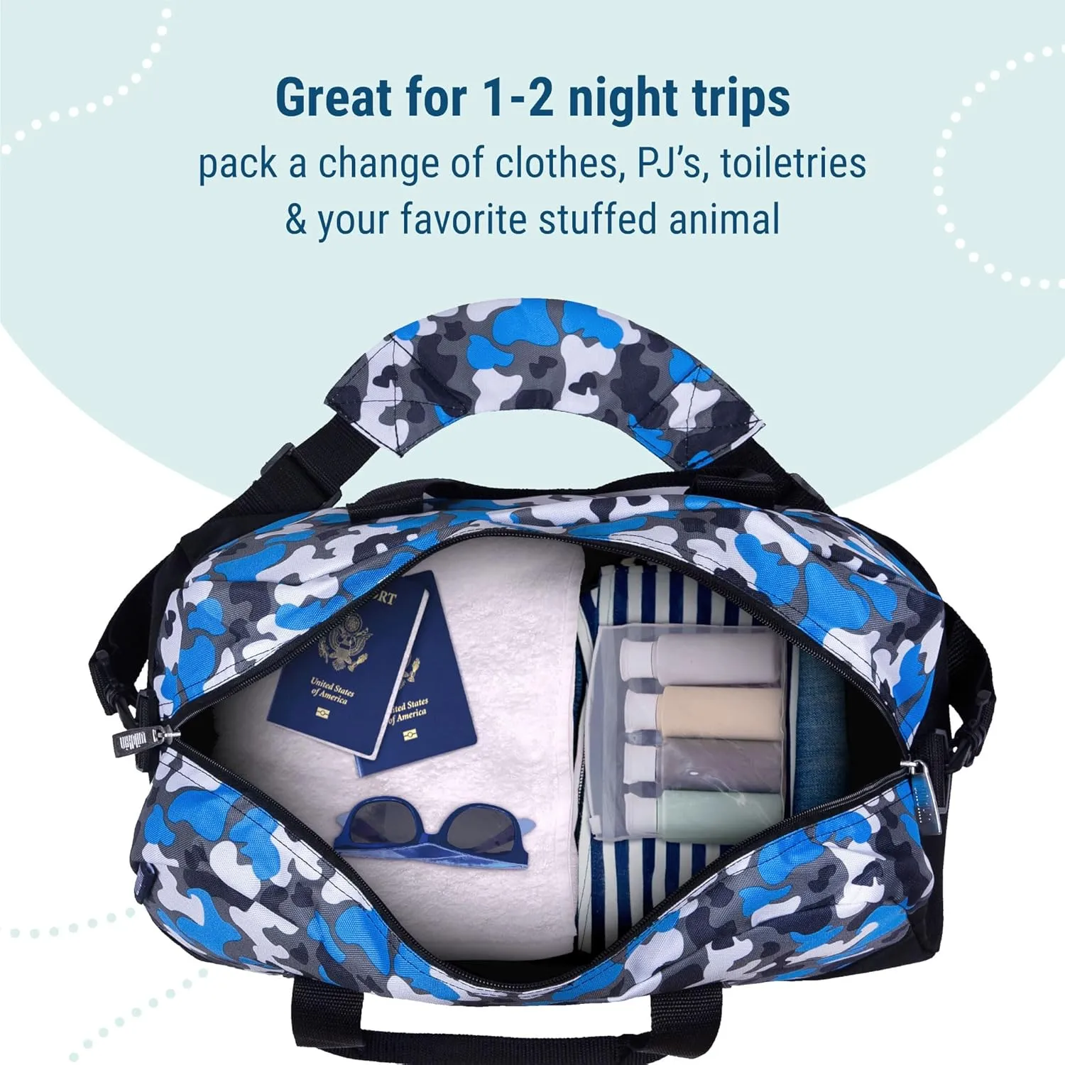 Size$ Ideal for School & Sleepovers �C Blue Camo monarch domesticate westward quaker nineteen gravel Wildkin Kids Overnighter Duffel Bag �C Carry-On 