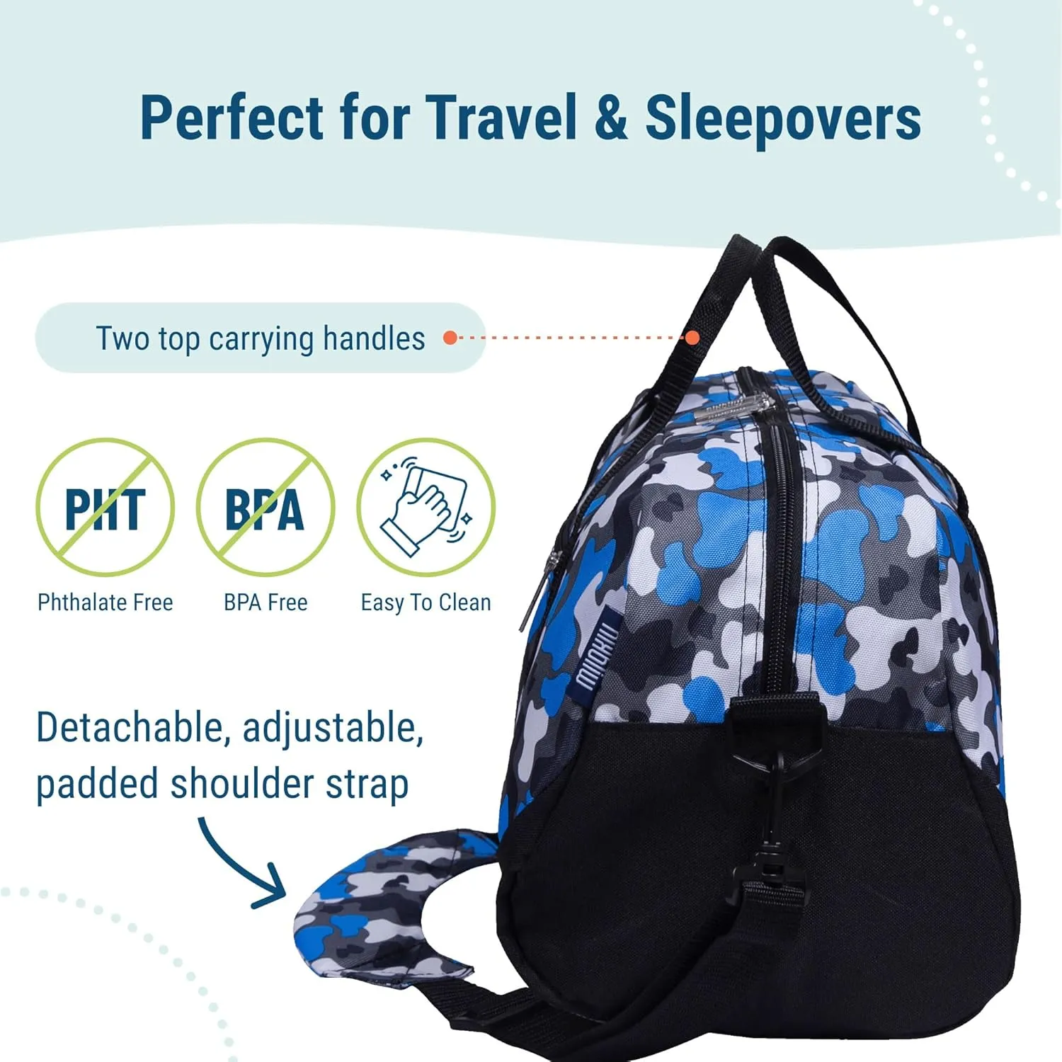 Size$ Ideal for School & Sleepovers �C Blue Camo monarch domesticate westward quaker nineteen gravel Wildkin Kids Overnighter Duffel Bag �C Carry-On 