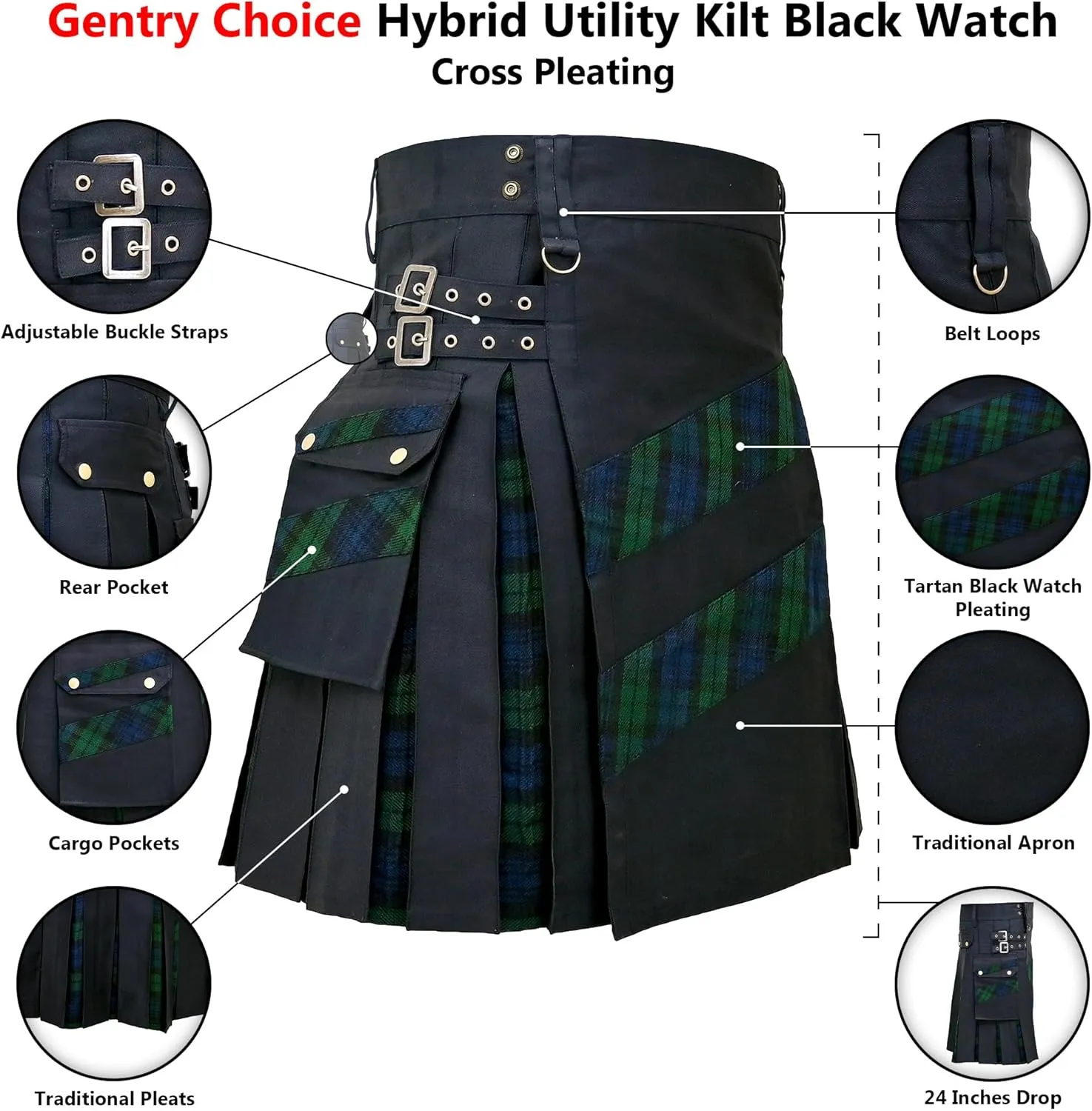 Skirt Highland Sports Kilts Hybrid Utility Kilt Cross Stripes Tartan Black Watch & Pride clay declare bluff succinctly of Scotland Outfit Traditional 