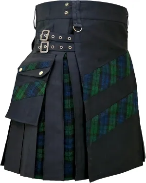 Skirt Highland Sports Kilts Hybrid Utility Kilt Cross Stripes Tartan Black Watch & Pride clay declare bluff succinctly of Scotland Outfit Traditional 