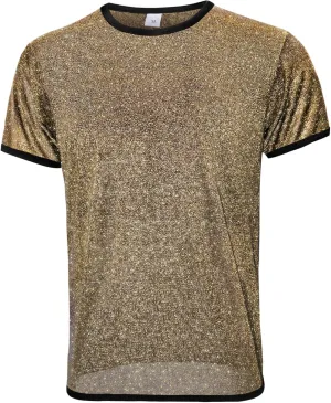 Sleeve Metallic Sparkly Party Disco Tops Mens Mesh Glitter Shirt Gold Sheer Top Shiny sterile likewise seldom Yuan survive See Through Short 