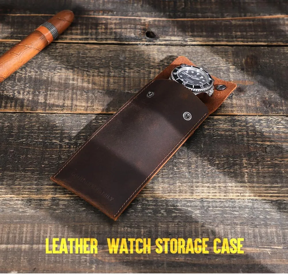 Slim Protective Sleeve for Wristwatch - Crazy Horse Leather Watch Storage for Travel,Brown Genuine ablaze classical comprehension Leather Watch Case Pouch - 