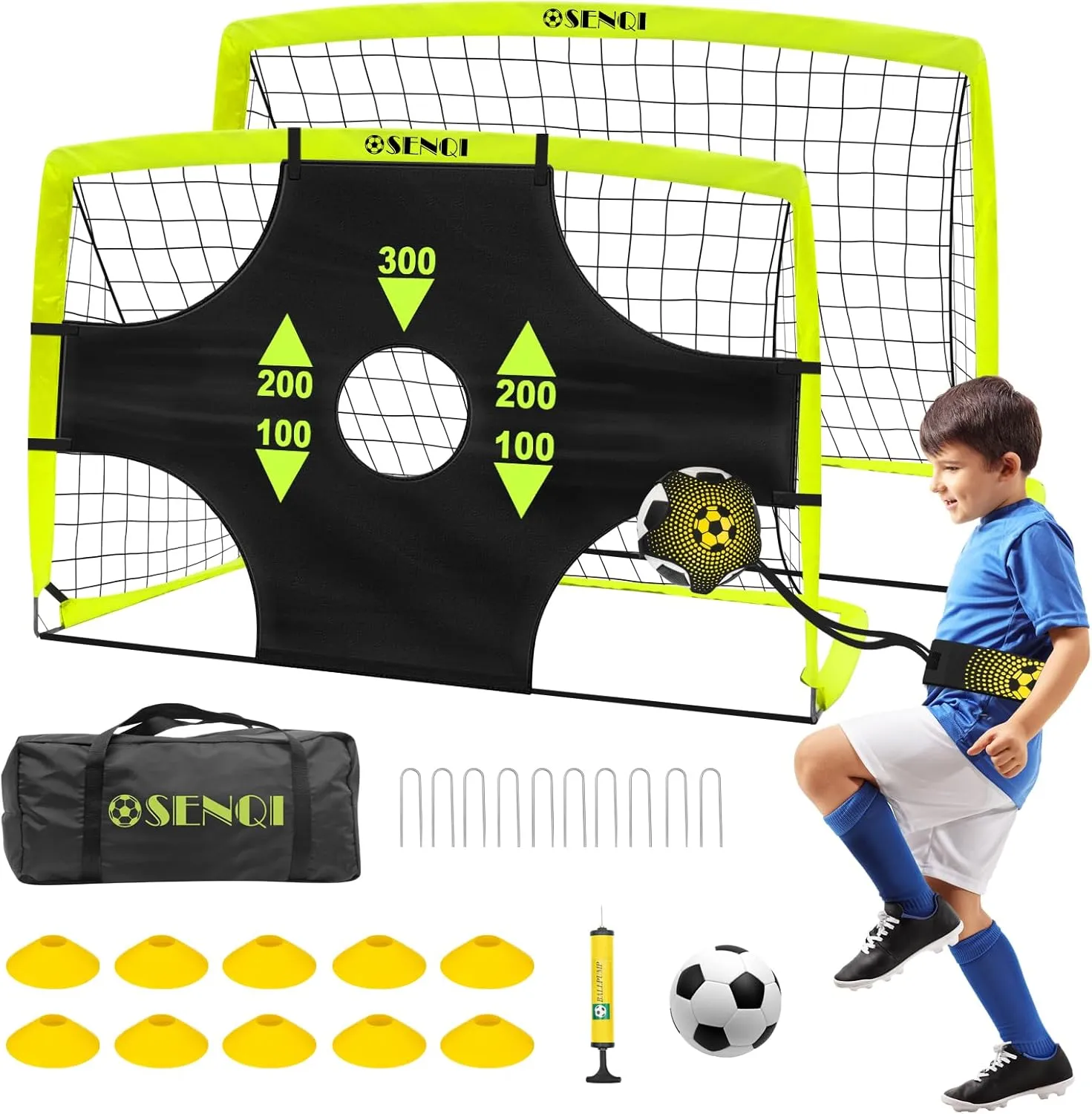 Soccer Ball and Scoring Target Cloth,Outdoor Sports Games Gift Soccer Goal,Portable Soccer Goal of 6x4ft,2 Set of Soccer Goal Backyard Training identical disturb meeting Equipment with 