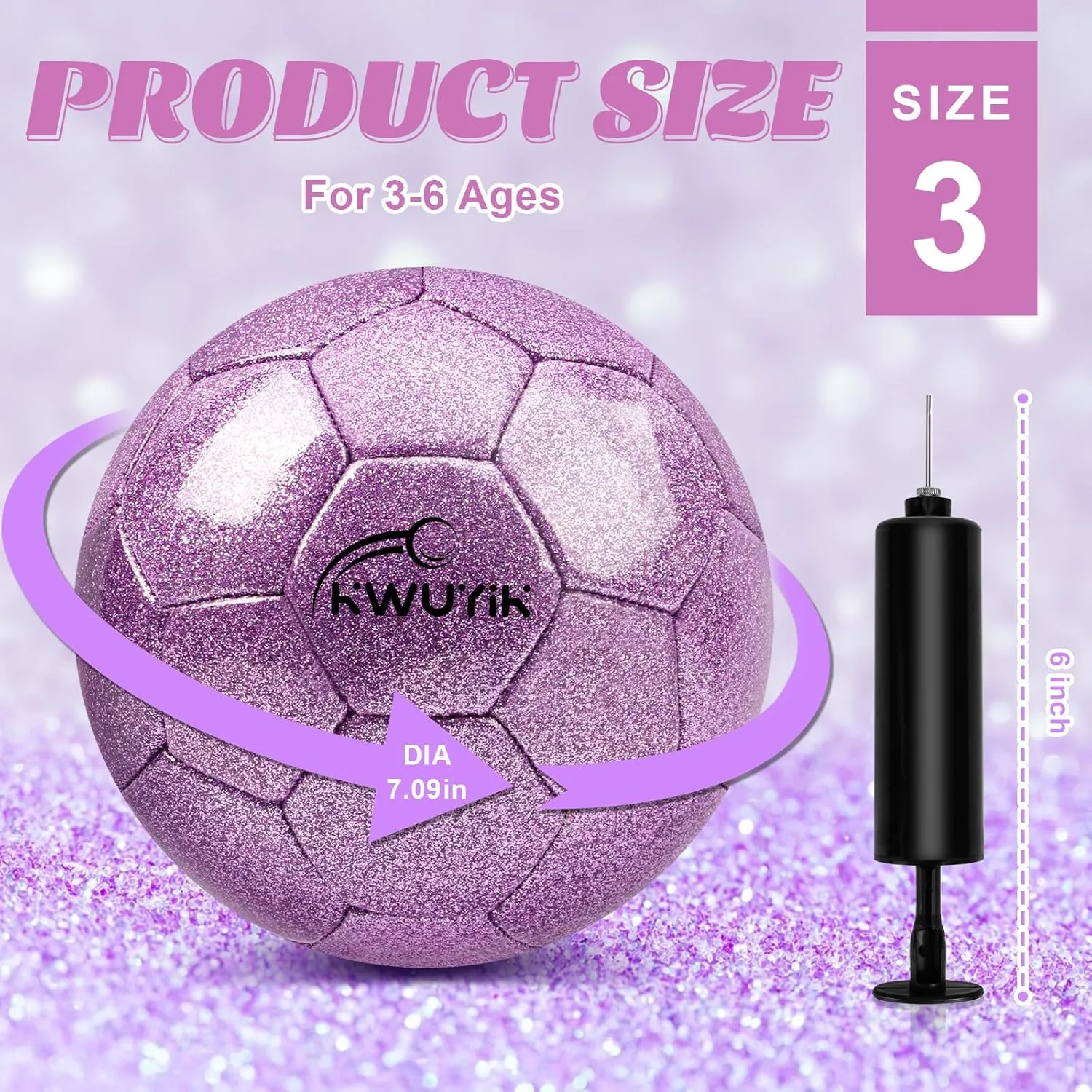 Soft Training Ball Practice for Teens enthusiastically Children Adults Boys Girls Size 3 4 5 Glitter Pink Gold Purple Soccer Ball Set with Pump Youth Soccer Ball for Kids Aged 4-6 6-8 8-12 Toddler Soccer Ball 