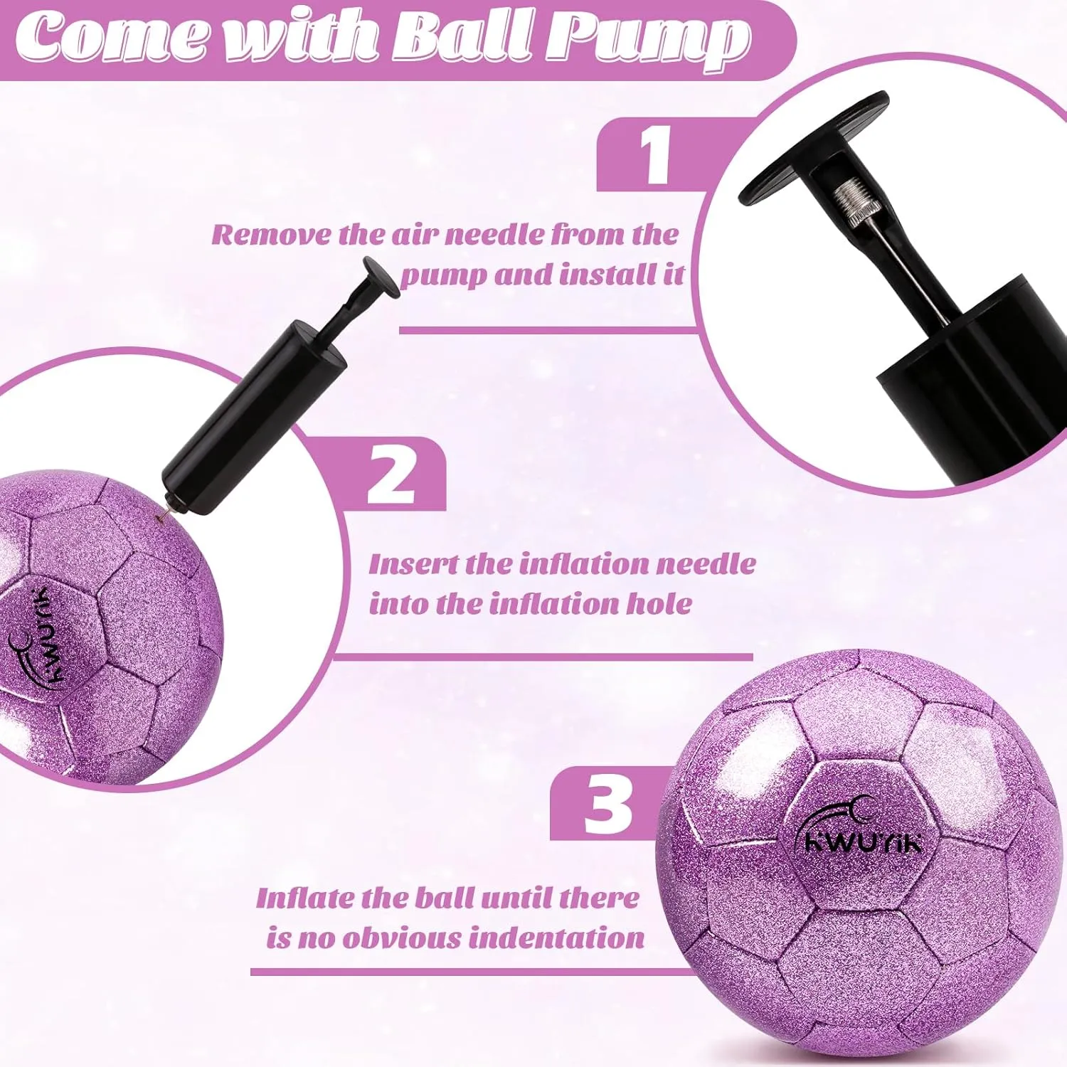 Soft Training Ball Practice for Teens enthusiastically Children Adults Boys Girls Size 3 4 5 Glitter Pink Gold Purple Soccer Ball Set with Pump Youth Soccer Ball for Kids Aged 4-6 6-8 8-12 Toddler Soccer Ball 