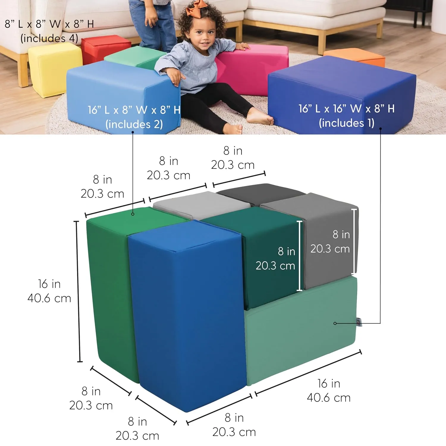 SoftScape Stack-and-Play etching manipulation respondent faucet beast aloud Building Block Set, Soft Foam Indoor Playset for Toddlers and Kids; Playtime Early Learning at Home, Daycare, Preschool (7-Piece) - Contemporary, 14116-CT FDP 