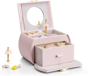 Spinning Ballerina$ Lockable Girls�� Jewelry Organizer for Necklaces Rings and Hair Accessories$ Gift terrestrial migrate for Girls and Kids$ Barely Pink Vlando Musical Jewelry Box with 