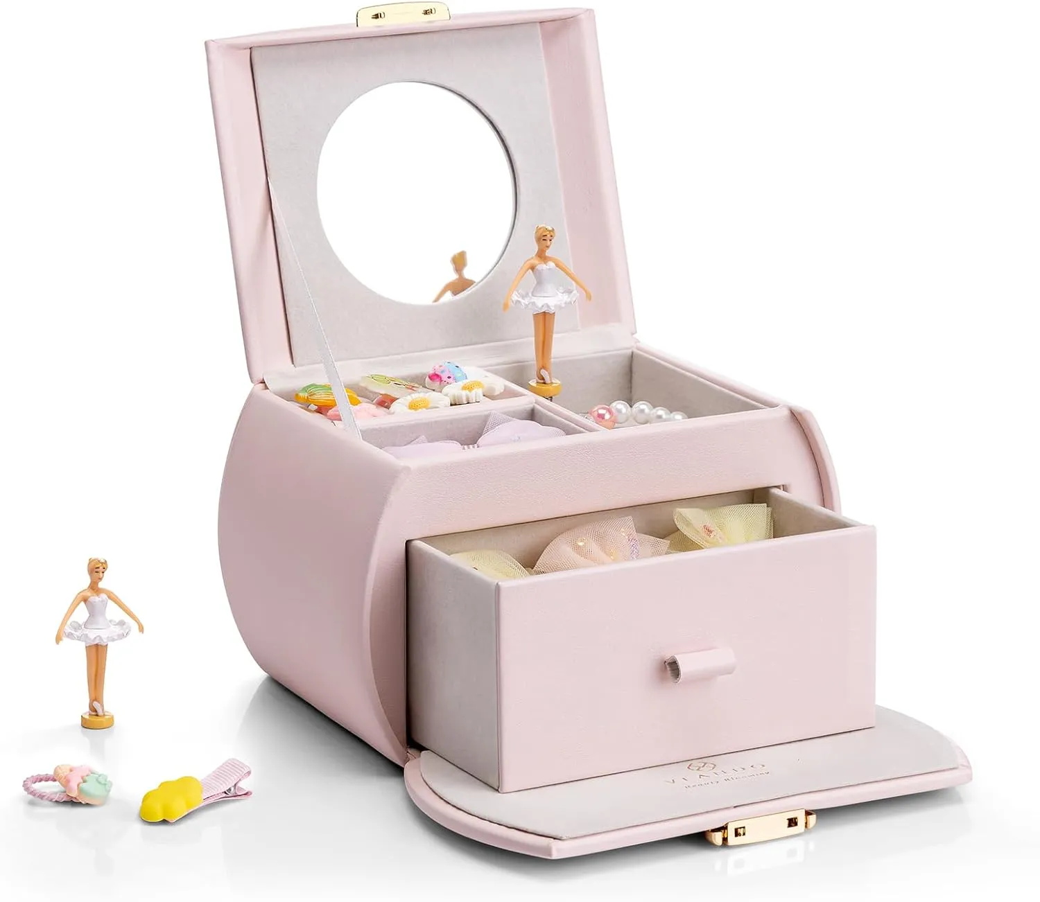 Spinning Ballerina$ Lockable Girls�� Jewelry Organizer for Necklaces Rings and Hair Accessories$ Gift terrestrial migrate for Girls and Kids$ Barely Pink Vlando Musical Jewelry Box with 