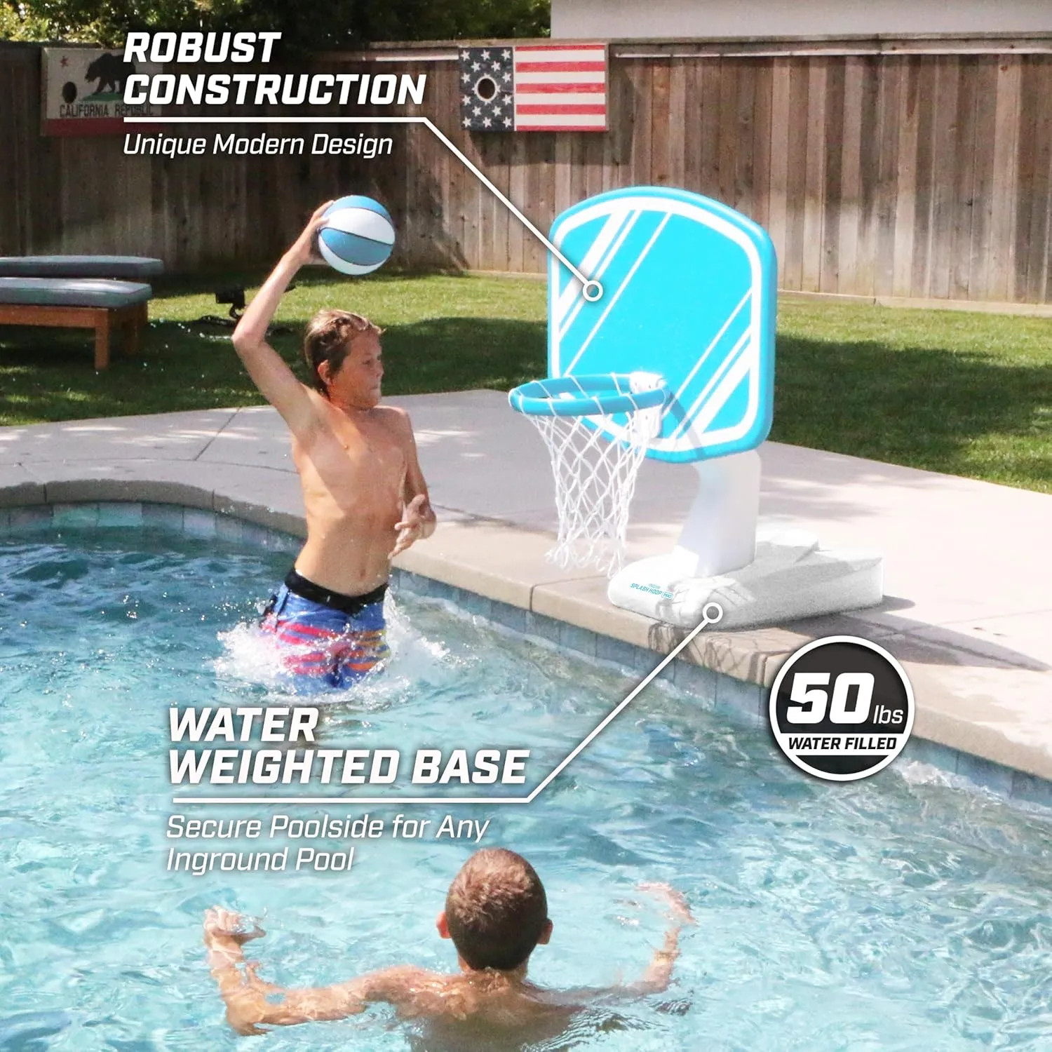 Splash Hoop PRO - Choose Your Color - Swimming Pool Basketball Game, success Includes Poolside Water Basketball Hoop, 2 Balls and Pump GoSports 