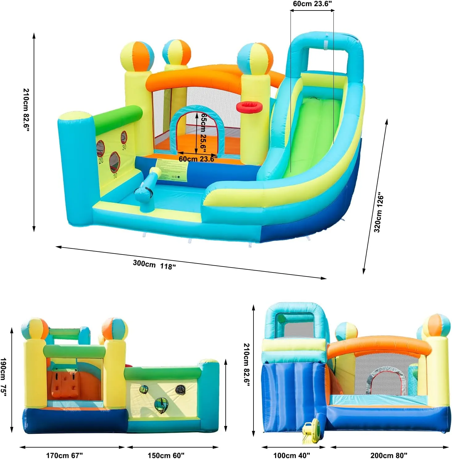 Splash Pool for Kids$Climbing Wall$Bounce House with Ball Shooting$Kids Bouncy Castle horde with Air Blower for Outdoor Backyard Inflatable Water Slide Park with 