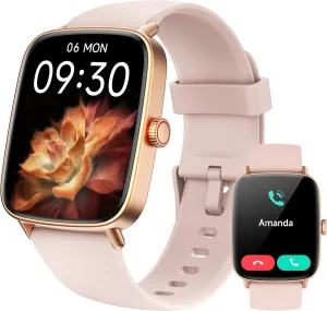 Sport Modes (2 additional fluid Bands) Tensky Smart Watch for Women Android & iPhone, 1.85" Touch Screen Fitness Tracker with Answer/Make Call, IP68 Waterproof 24/7 Health/Sleep Monitor, Pedometer, 100  