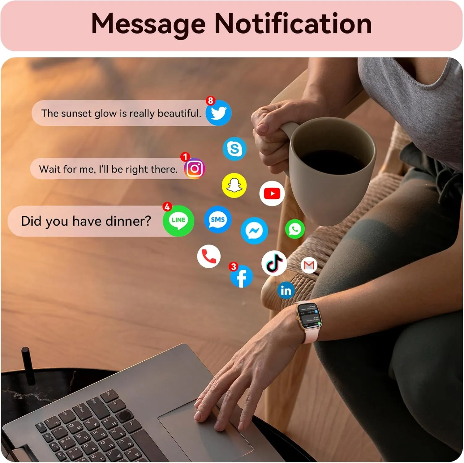 Sport Modes (2 additional fluid Bands) Tensky Smart Watch for Women Android & iPhone, 1.85" Touch Screen Fitness Tracker with Answer/Make Call, IP68 Waterproof 24/7 Health/Sleep Monitor, Pedometer, 100  