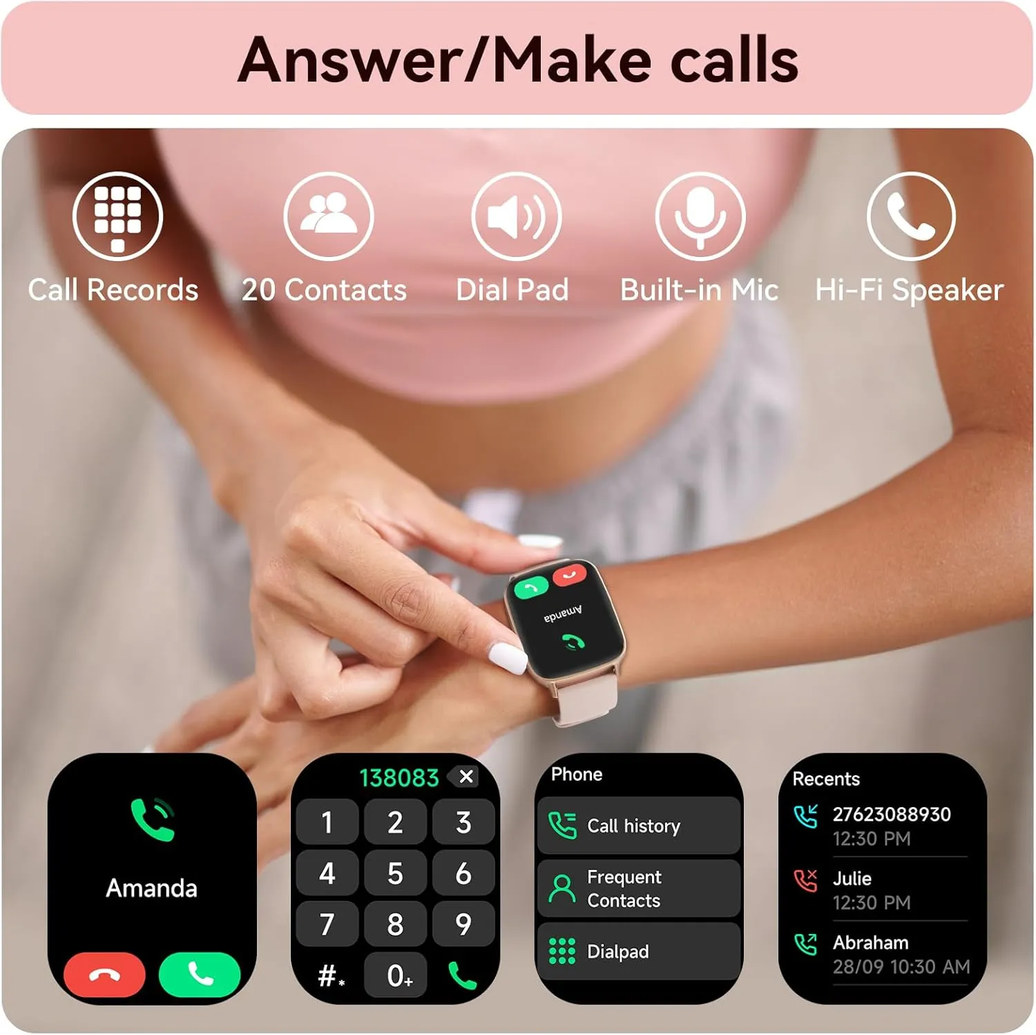 Sport Modes (2 additional fluid Bands) Tensky Smart Watch for Women Android & iPhone, 1.85" Touch Screen Fitness Tracker with Answer/Make Call, IP68 Waterproof 24/7 Health/Sleep Monitor, Pedometer, 100  