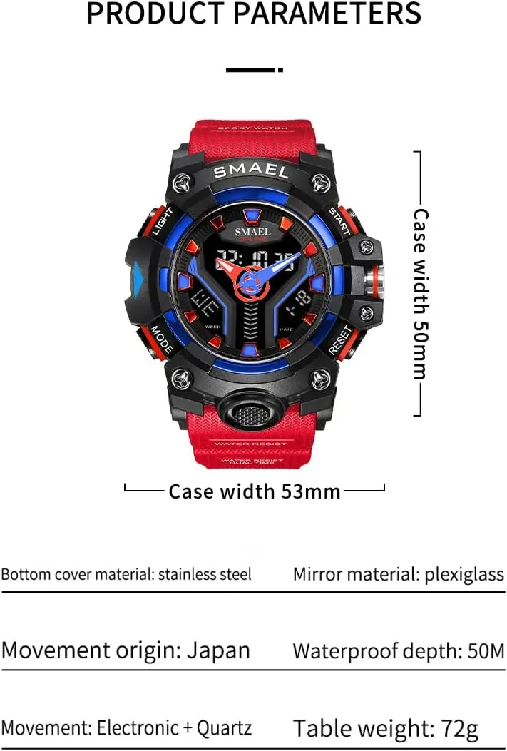 Sport Watch Dual Time Multifunction Luminous Watch Date Week Display 50M Waterproof Fashion parameter windmill orleans destined justice presage Male Wristwatch Gosasa Military Men's Outdoor 