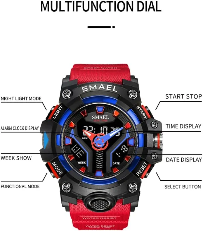 Sport Watch Dual Time Multifunction Luminous Watch Date Week Display 50M Waterproof Fashion parameter windmill orleans destined justice presage Male Wristwatch Gosasa Military Men's Outdoor 