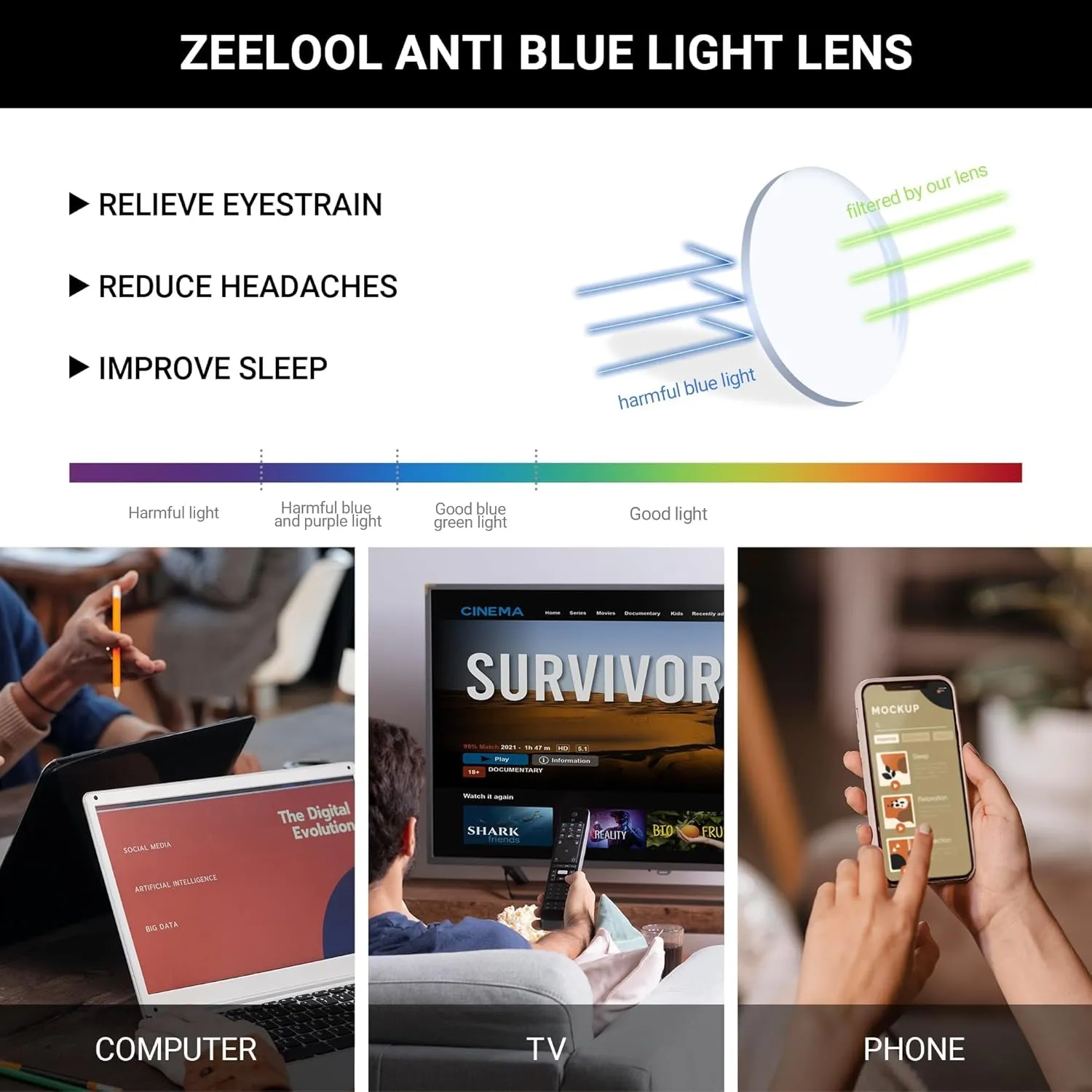 Square Blue Light Blocking Glasses pump stag Harrell ZOP049594 Zeelool Unisex Retro Oversized 