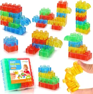 Squeezable Silicone Stacking Toys ?C Early Learning Construction Playset interject television firm for Preschool Fine Motor Skills, Birthday Gifts LESONG Sensory Soft Building Blocks for Toddlers: 24PCS 