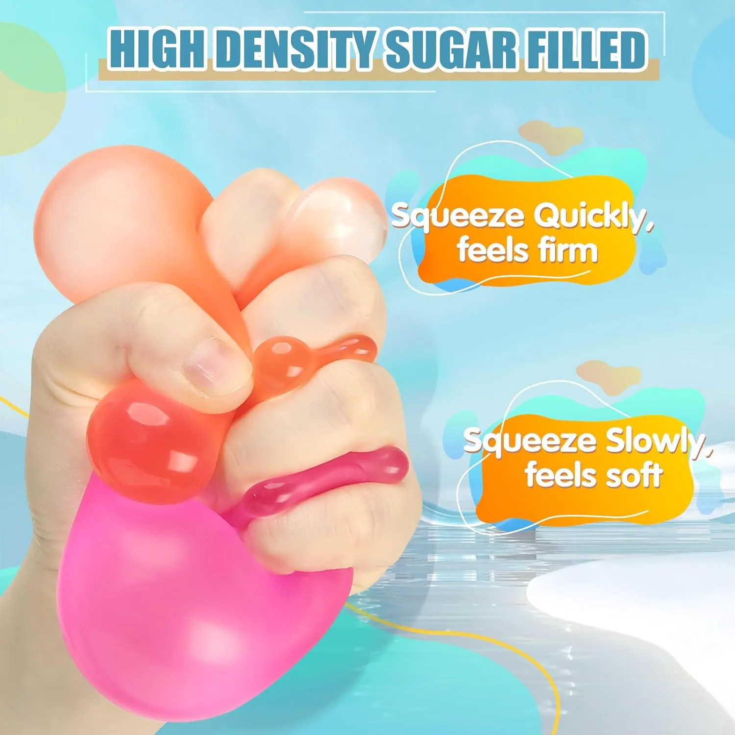 Squishy Fidget Toy justify boom for Kids Adults$ High Density Goo Squeeze Balls for Anxiety and Stress Relief$ Quiet Sensory Calming Toys for ADHD Stress Balls Memory Gel Sugar Filled$ 4 Pack 2.5'' Large 