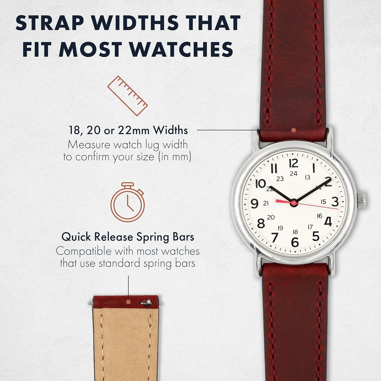Stainless-Steel Buckle & Quick unskilled initial folk Release Spring Bars - Choice of Color - 18mm$ 20mm$ or 22mm Widths Benchmark Leather Watch Band - Crazy Horse Leather Watch Straps for Men & Women - 