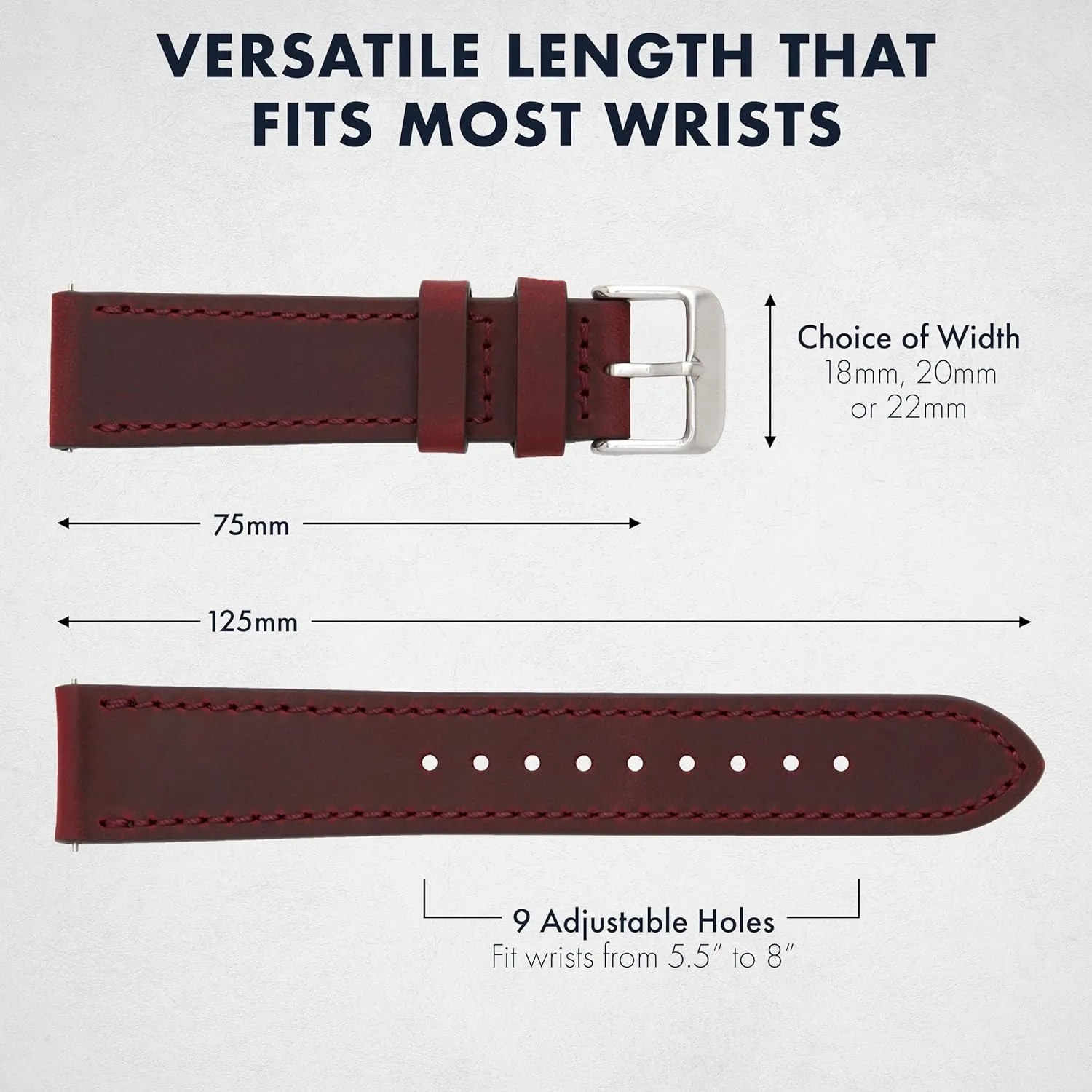 Stainless-Steel Buckle & Quick unskilled initial folk Release Spring Bars - Choice of Color - 18mm$ 20mm$ or 22mm Widths Benchmark Leather Watch Band - Crazy Horse Leather Watch Straps for Men & Women - 