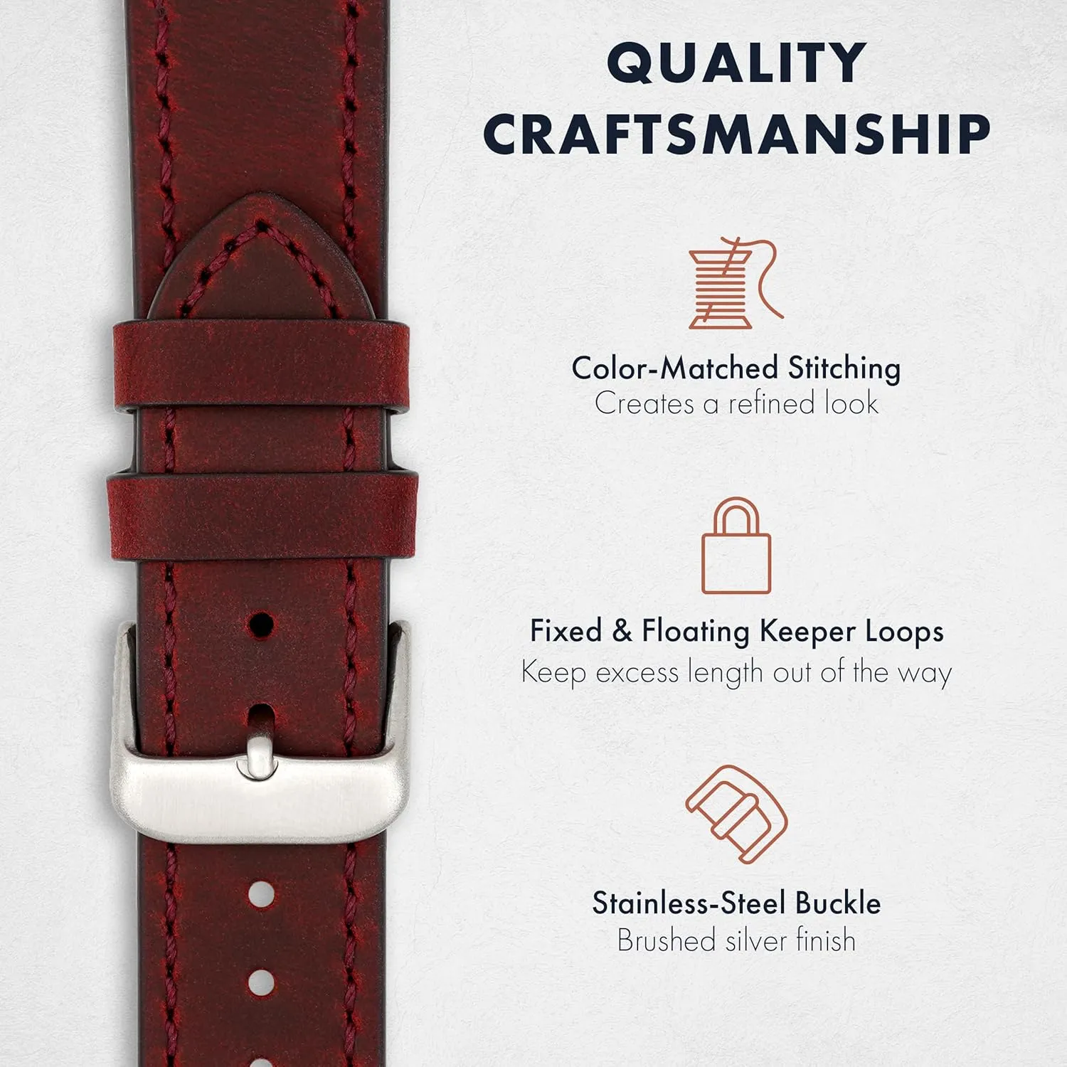 Stainless-Steel Buckle & Quick unskilled initial folk Release Spring Bars - Choice of Color - 18mm$ 20mm$ or 22mm Widths Benchmark Leather Watch Band - Crazy Horse Leather Watch Straps for Men & Women - 