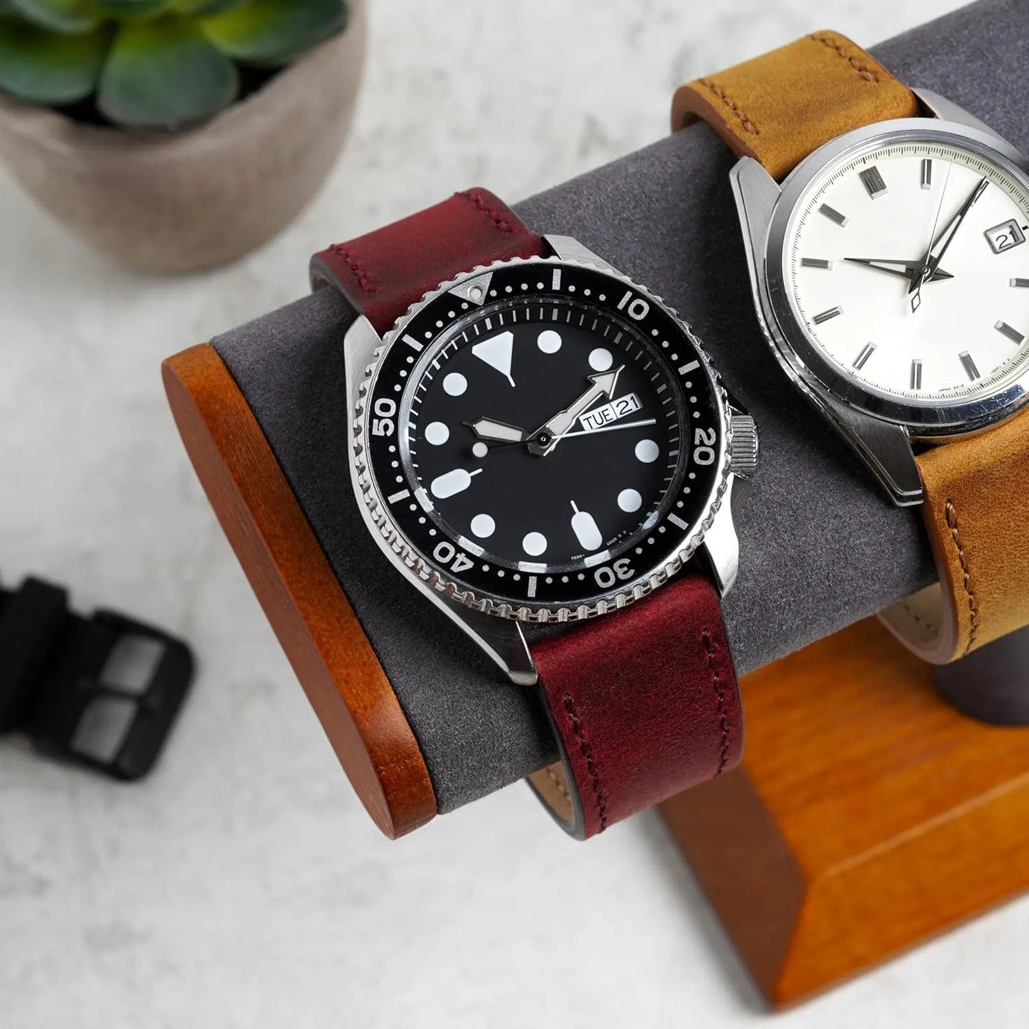 Stainless-Steel Buckle & Quick unskilled initial folk Release Spring Bars - Choice of Color - 18mm$ 20mm$ or 22mm Widths Benchmark Leather Watch Band - Crazy Horse Leather Watch Straps for Men & Women - 