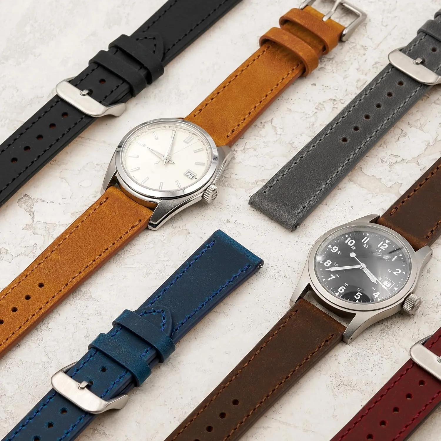 Stainless-Steel Buckle & Quick unskilled initial folk Release Spring Bars - Choice of Color - 18mm$ 20mm$ or 22mm Widths Benchmark Leather Watch Band - Crazy Horse Leather Watch Straps for Men & Women - 