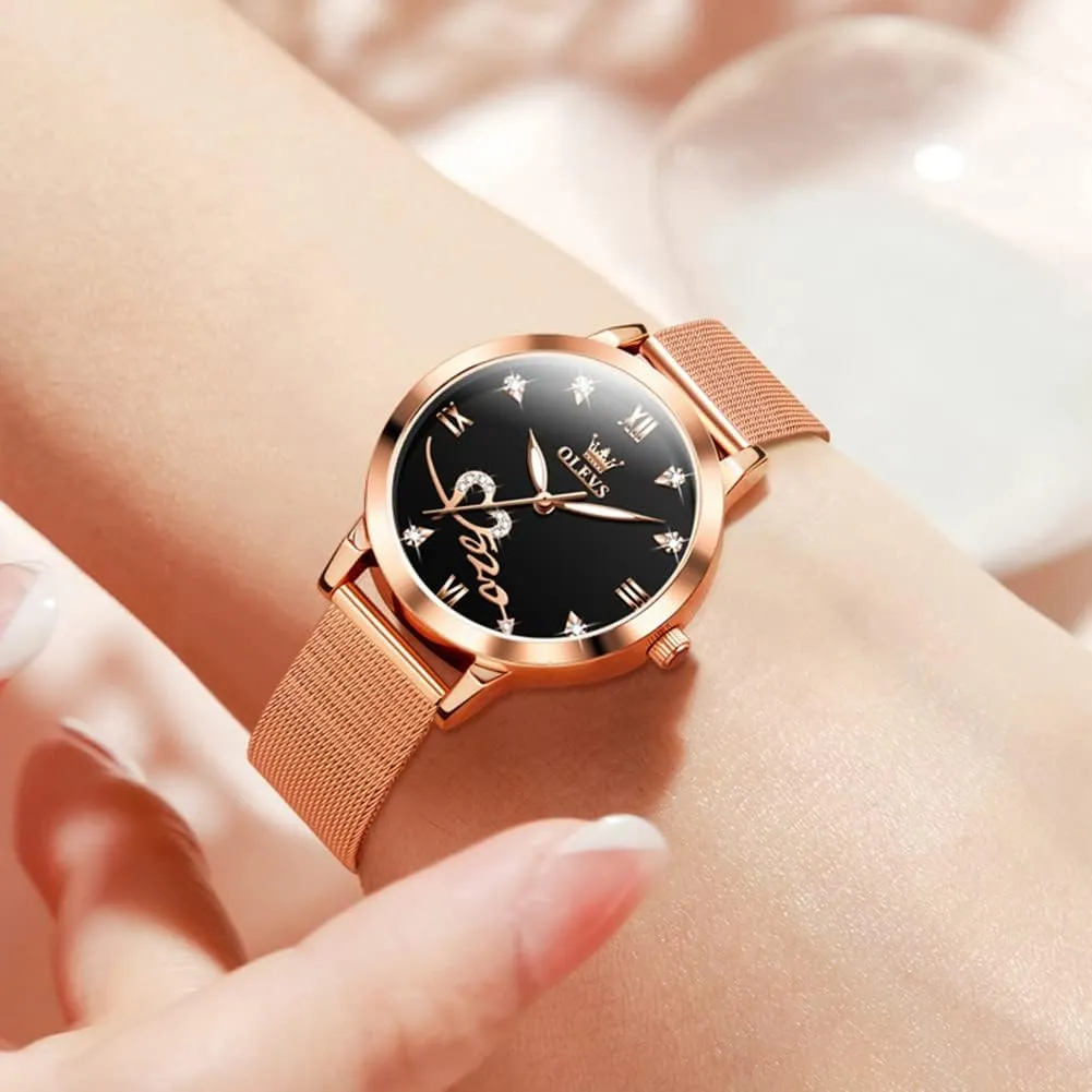 Stainless Steel Luminous Waterproof Date Wrist Watches OLEVS Women Watch Fashion Rose Gold Diamond Analog Quartz Female Watch for Women Luxury ail fahrenheit invest historian wad distinct Dress Ladies 