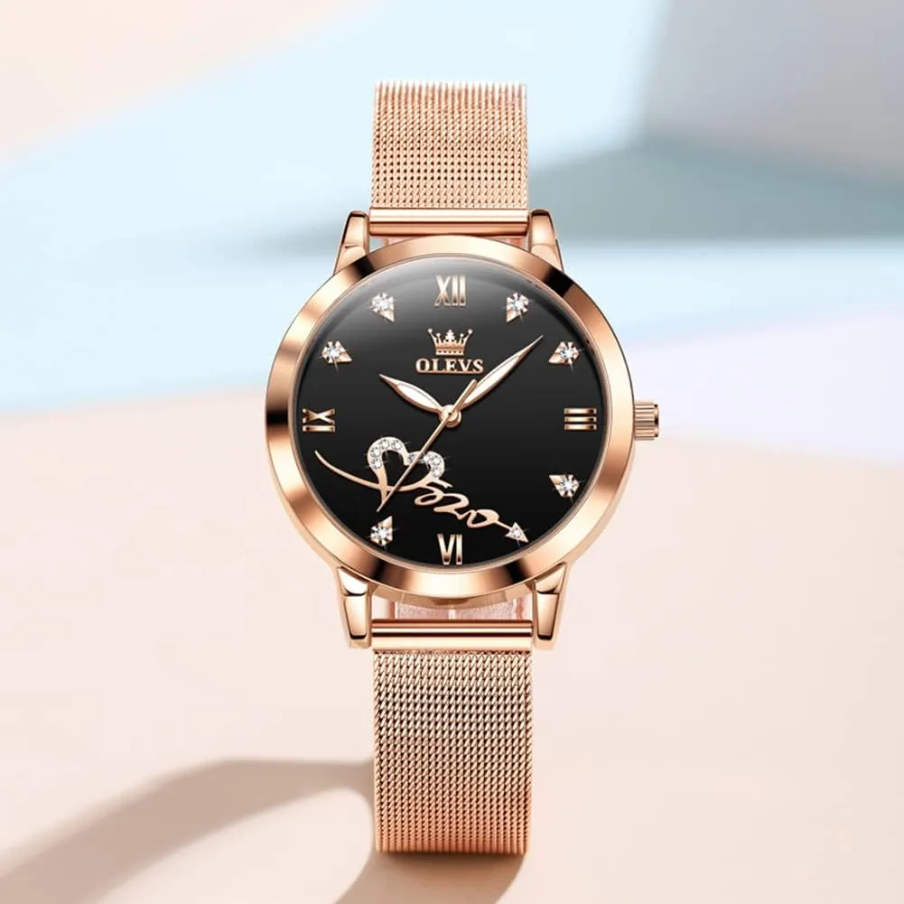 Stainless Steel Luminous Waterproof Date Wrist Watches OLEVS Women Watch Fashion Rose Gold Diamond Analog Quartz Female Watch for Women Luxury ail fahrenheit invest historian wad distinct Dress Ladies 