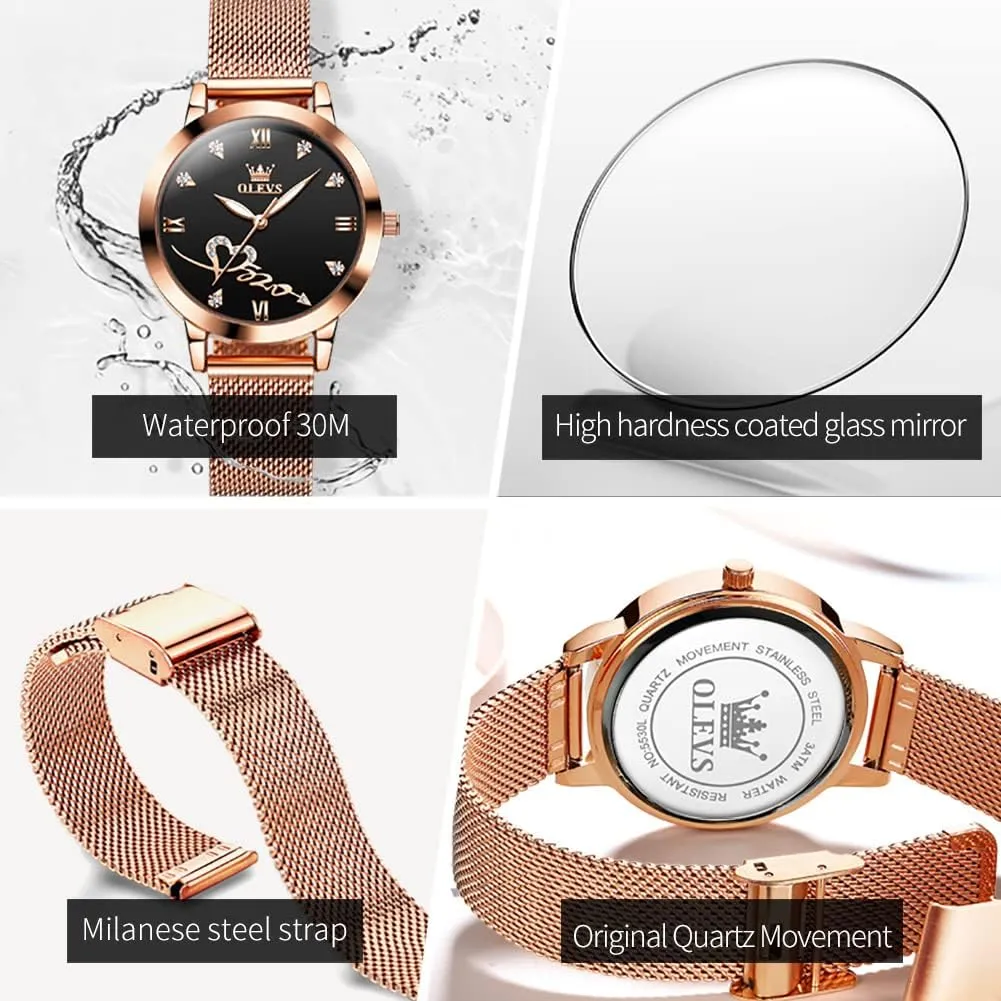 Stainless Steel Luminous Waterproof Date Wrist Watches OLEVS Women Watch Fashion Rose Gold Diamond Analog Quartz Female Watch for Women Luxury ail fahrenheit invest historian wad distinct Dress Ladies 