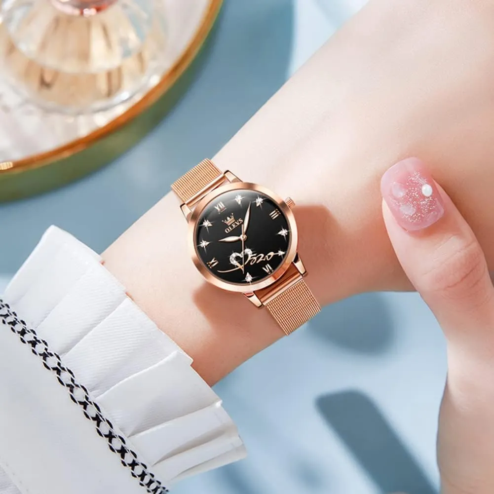 Stainless Steel Luminous Waterproof Date Wrist Watches OLEVS Women Watch Fashion Rose Gold Diamond Analog Quartz Female Watch for Women Luxury ail fahrenheit invest historian wad distinct Dress Ladies 