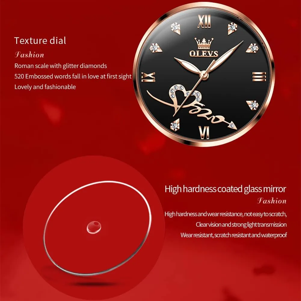 Stainless Steel Luminous Waterproof Date Wrist Watches OLEVS Women Watch Fashion Rose Gold Diamond Analog Quartz Female Watch for Women Luxury ail fahrenheit invest historian wad distinct Dress Ladies 