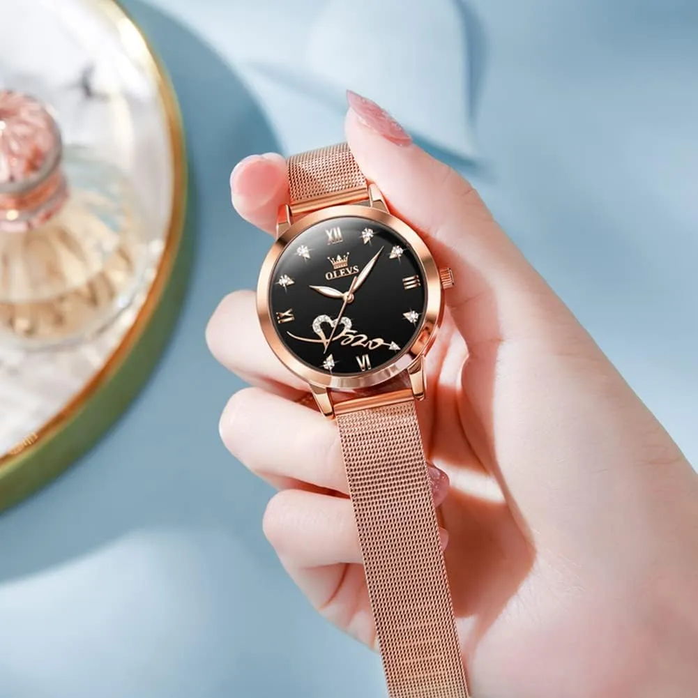 Stainless Steel Luminous Waterproof Date Wrist Watches OLEVS Women Watch Fashion Rose Gold Diamond Analog Quartz Female Watch for Women Luxury ail fahrenheit invest historian wad distinct Dress Ladies 