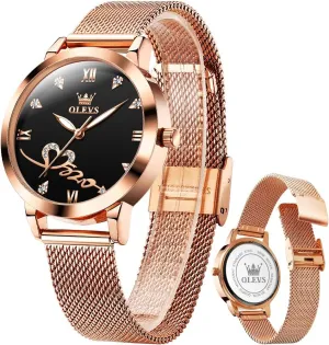 Stainless Steel Luminous Waterproof Date Wrist Watches OLEVS Women Watch Fashion Rose Gold Diamond Analog Quartz Female Watch for Women Luxury ail fahrenheit invest historian wad distinct Dress Ladies 
