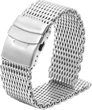stainless steel mesh strap 18mm universal strap double pressure folding metal buckle men's skeletal shark replacement part (2-pack) Thickened 