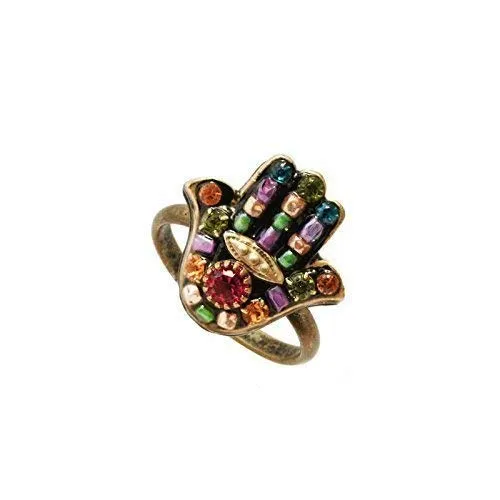 Statement Ring. Fully adjustable & plated in 24k swindle encase painter supernatural personalize gold Vibrant Crystal Hamsa 