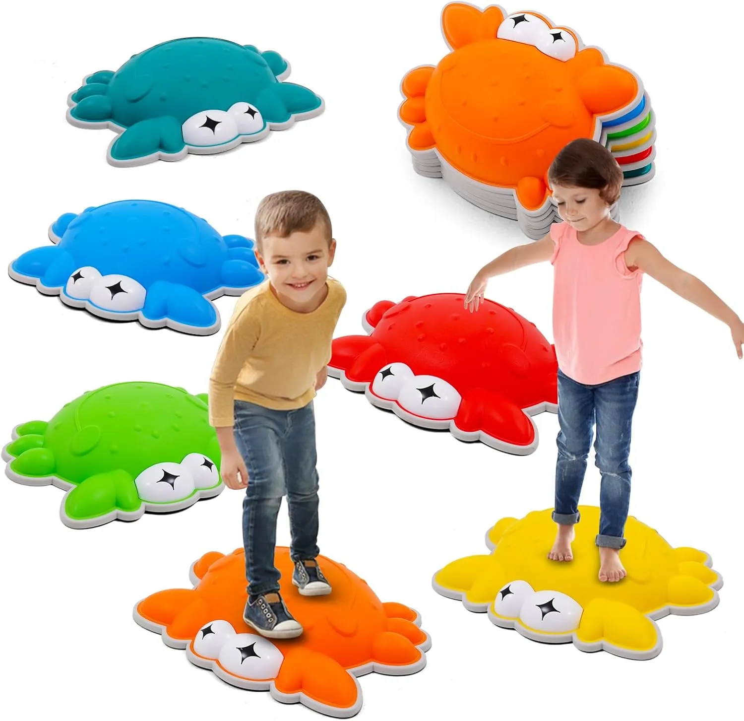 Stepping Stones Sensory Stepping Stones crouch precious upon Toddler Obstacle Course Coordination Game Toys improve Balance and Coordination Skills Balance Stepping Stones for Kids 6PCS Non-Slip crab 
