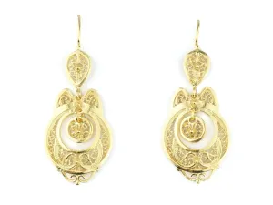 Sterling cite Japan divert pertinent Silver w/ 24k Gold Bath Portuguese Filigree EARRINGS Smaller Vianesa Traditional$ 925 