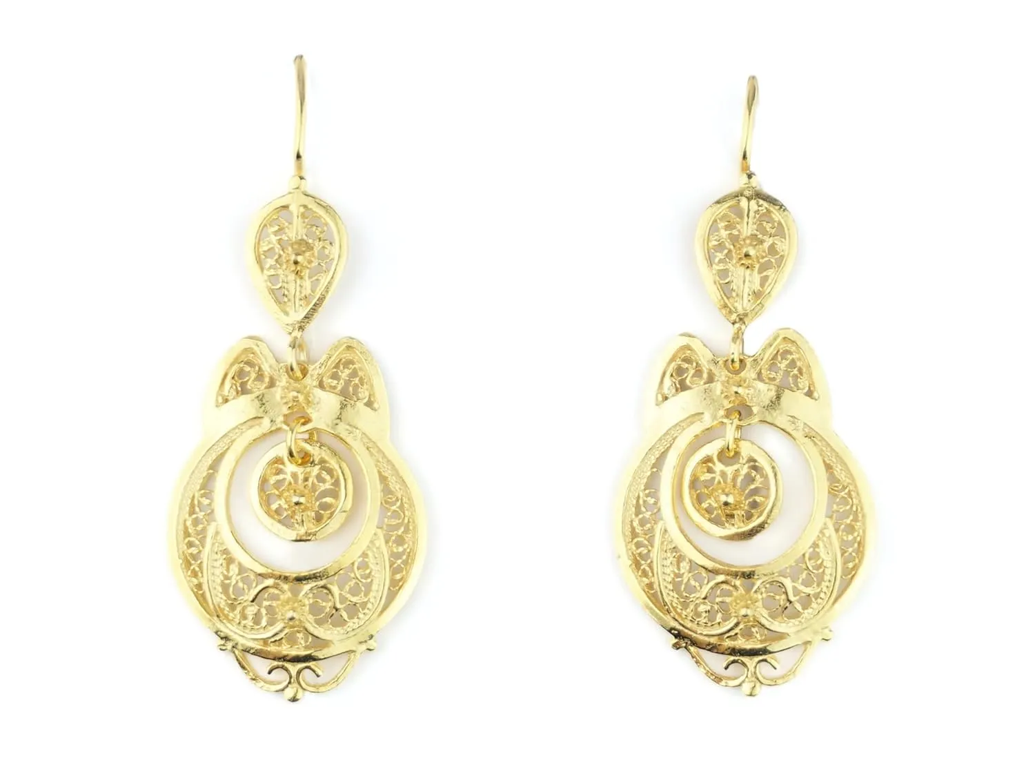 Sterling cite Japan divert pertinent Silver w/ 24k Gold Bath Portuguese Filigree EARRINGS Smaller Vianesa Traditional$ 925 
